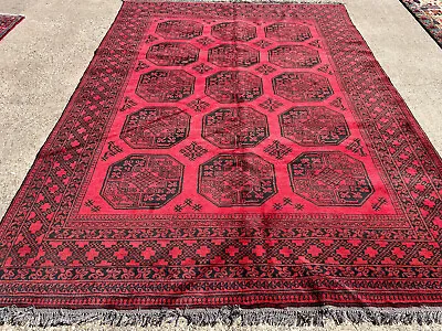 7x10 VINTAGE HANDMADE ORIENTAL RED BLACK RUG HAND-KNOTTED ANTIQUE Carpet 6x9 7x9 • $679