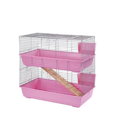 £84.99 • Buy LARGE INDOOR CAGE 100cm DOUBLE RABBIT GUINEA PIG PINK HUTCH RUN