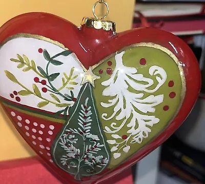 Pier 1 Li Bien Glass Red Heart Christmas Ornament 2008 Joy/Noel Vintage W/ Box • $14.95