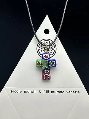 Authentic Murano Glass Millefiori Cross Pendant Necklace - ML - 14 • $25.99