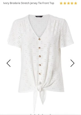 £9.99 • Buy Romans Ivory Broderie Stretch Jersey Tie Front Top Size 12. New Without Tags.