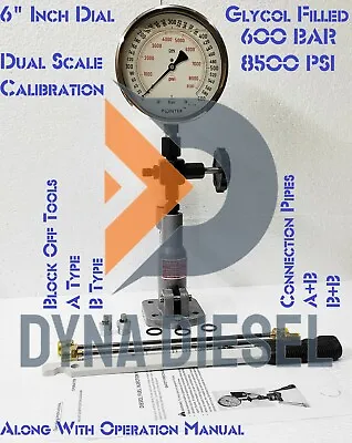 Diesel Injector Nozzle Pop Tester 6  Inch SS Gauge 600 BAR 8500 PSI +Accessories • $174.99