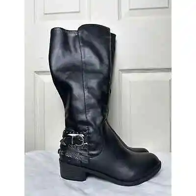 ME TOO Women's Black Leather Dora Boots Full Zip KNEE-HIGH Style Size 6.5 KO10 • $24.32