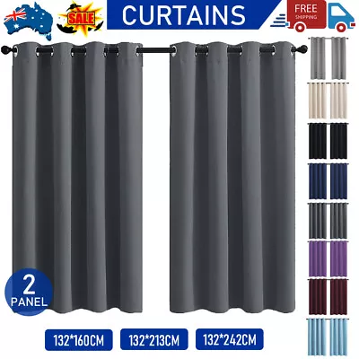 2X Blockout Curtains Blackout Window Curtain Draperies Pair Eyelet For Bedroom • $21.29