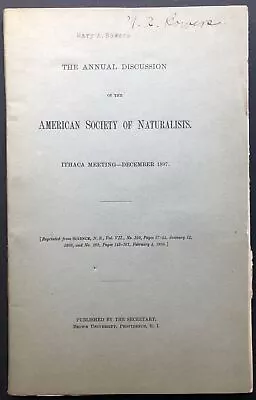 C O Whitman / Annual Discussion Of The American Society Of Naturalists 1st 1898 • $93