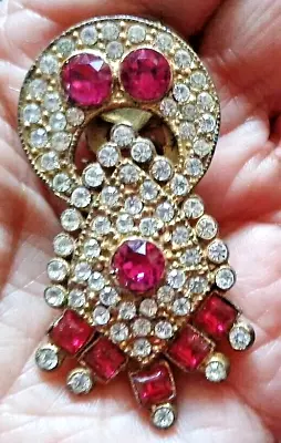 1 Rhinestone Antique Fur Dress Clip Estate Clear Hot Pink Art Deco RARE 3D • $32.15