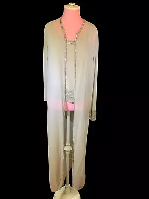 Metro Style Tan Formal Beaded Camisole With Matching Sheer Chiffon Duster Sz 6P • $39.95