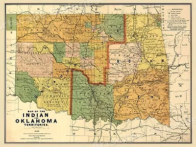1892 Indian Territory Historic Vintage Style Oklahoma Wall Map - 18x24 • $13.95
