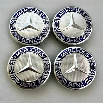 $16.99 • Buy SET OF 4 Mercedes-Benz 75MM Classic Dark Blue Wheel Center Hub Caps AMG Wreath