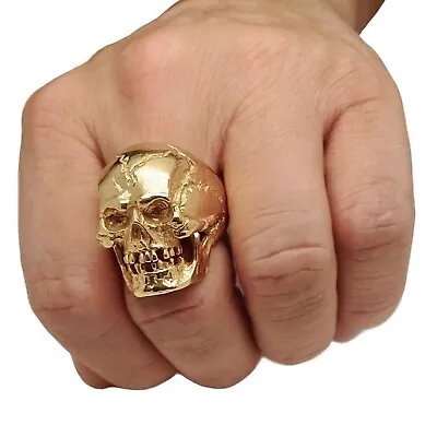 Мassive Skull 10K Yellow Gold Ring Biker Memento Mori Handmade All Size UNIQABLE • $2160