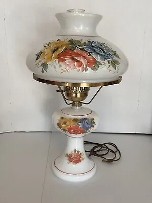 Vintage Glass Hurricane Parlor Lamp Gone With The Wind White Floral • $50