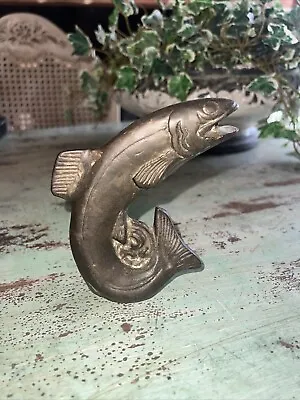 Vtg Cast Brass Metal Leaping Salmon Fish Mascot • $26.99