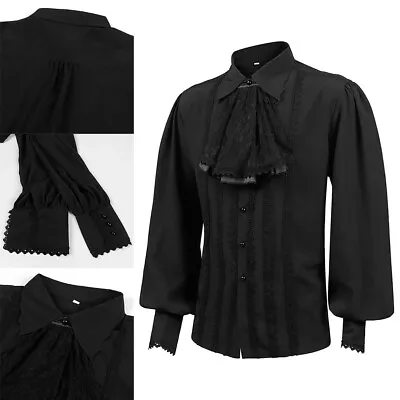 Elegant Gothic Mens Pirate Shirt Victorian Style Ruffle Jabot Blouse Tops • £31.31