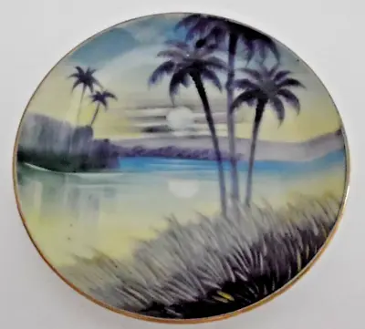 Decorative Vintage Japanese Hand Painted 4  Plate Palm Trees Lake Sun Scene • $2.98