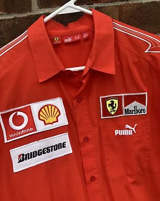 Puma Scuderia Ferrari F1 Pit Crew Button Down Shirt Sponsor Patches Men’s XL • $150.48