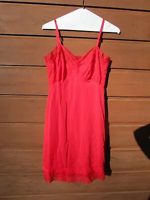 Vintage 50's Van Raalte Opaquelon Red Nylon Slip 36 With Tag As Is • $6