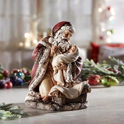 Santa Kneeling With Infant Jesus Christ Statue Christmas Advent Home Decor 7 In • $63.99