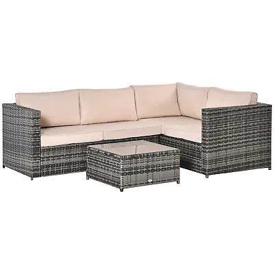 Outsunny 3Pcs Rattan Corner Sofa Set Coffee Table Garden Furniture  W/ Cushion • £318.99