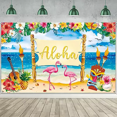 Upgraded Hawaiian Luau Party Decorations Aloha Luau Backdrop Summer Beach Bann • $31.99