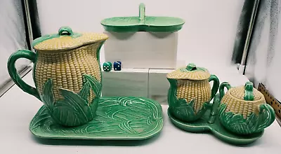 Corn King Pattern Sugar Creamer & Pitcher 6pc Set Vintage Shawnee Style • $49