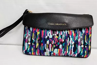 Vera Bradley Watercolors Brushstrokes Wristlet Wallet Black Leather Trim NWT • $14.87