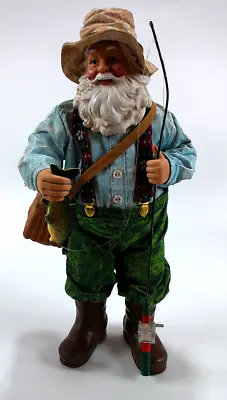 Santa Resin Figurine Fisherman Statue Trout Fly Fishing Waders Basket 11  VTG • $29.99