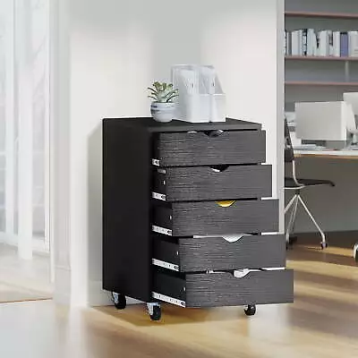 5-Drawer Wooden File Cabinet Chest Mobile Organizer Office Storage Room Black • $72.13
