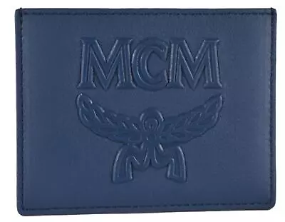 New MCM Blue Leather Visetos Logo Mini Card Case Wallet MXA9ACE23VS001 • $131.50