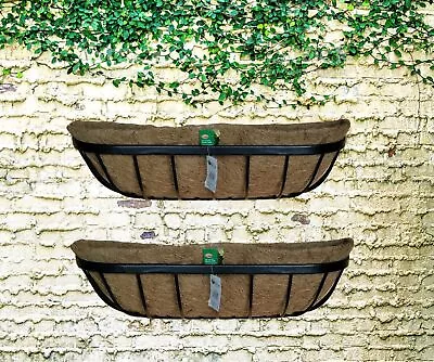 2 Wall Trough Planters & Coco Liners 24 Inch Iron Wall Mounted Flower Basket • £35.99