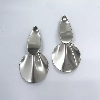 Simple Matte Silver Tone Metal Circle Oval Shapes Drop Dangle Post Earrings • $7.29