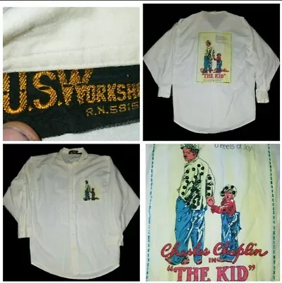 Rare Vtg 80s Size Med CHARLIE CHAPLIN The Kid Movie Button Front Pocket Shirt  • £38.57