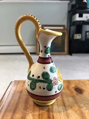 Vintage Deruta Italian Pottery Pitcher Floral Design Handmade Signed 6” • $38.95