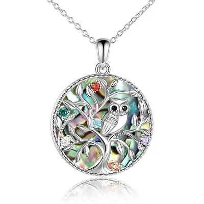 925 Silver Plated Blue Owl Shinny Crystal Life Tree Pendant Necklace Gift • £3.99