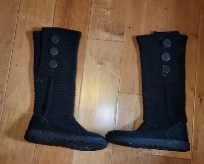 Ugg Classic Cardy Knit Boots Black Womens  Size 6 • $18