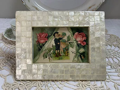 Vintage Antique Framed Victorian Post Card With Victorian Die Cut Boy & Girl • $8