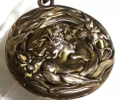 Antique Art Nouveau Repousse Sterling Silver Vintage Locket & Trifari Chain • $89.59