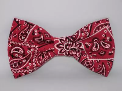 Red Bandana Bow Tie / Crimson Red / Cowboy Western Bandana / Pre-tied Bow Tie • $14.99