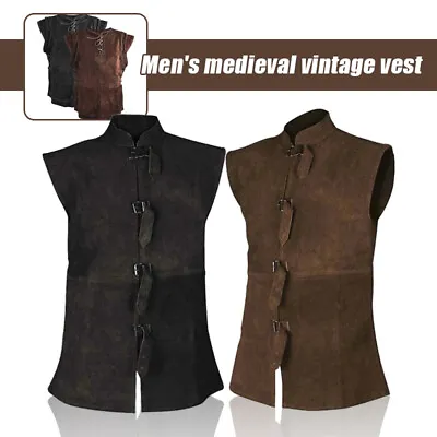 Men Vintage Medieval Steampunk Vest Renaissance Sleeveless Cosplay-Costume Shirt • $20.45