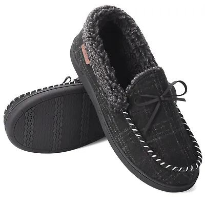Mens Cozy Memory Foam Moccasin Slippers Non-skid Slip On Lined Home House Shoes • $23.99