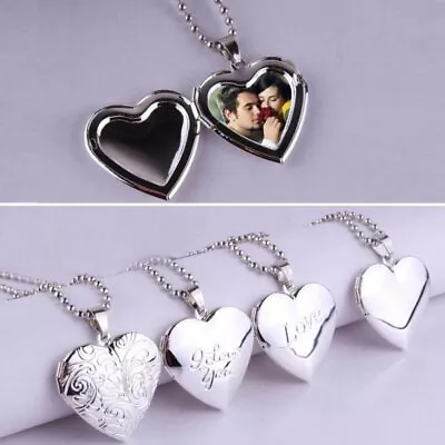 Silver Plated Pendant Necklace Love Heart Locket Photo Memory Floating Women • $1.72