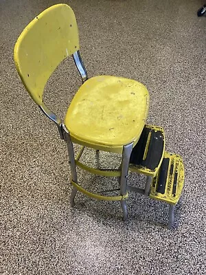 COSCO Kitchen Step Stool Chair Yellow Metal Pull Out Steps Yellow Mid Century  • $199.99