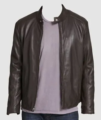 $595 Marc New York Men's Brown Leather Moto Coat Jacket Size Large • $166.78