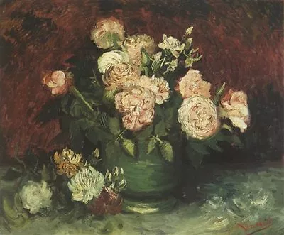 Pot With Peony And Roses Van Gogh VG283 Repro Art Print A4 A3 A2 A1 • £2.94