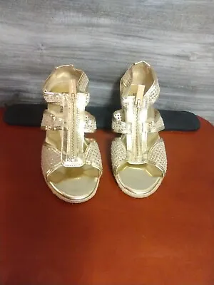  Michael Kors Gold/Metallic Spadrille Zip Up Platform Shoes Size 3 • $18