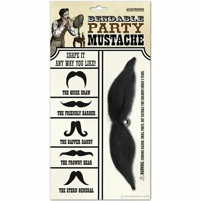 False Fake Bendable Party Moustache Beard Tash Facial Hair Fancy Dress Mexican • £4.99