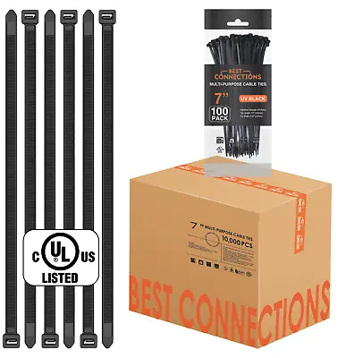 10000 Pieces 7  Black Nylon Cable Straps Zip Ties Wire 50 Lbs Tensile Strength • $179.95