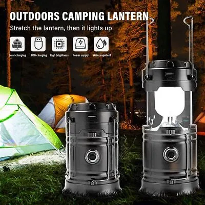 $13.89 • Buy Portable LED Solar Camping Light Lantern Outdoor Tent Lamp USB Rechargeable New