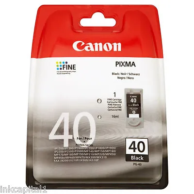 1 X Canon PG-40 PG40 Black Original OEM PIXMA Inkjet Cartridge - 350 Pages • £29.99