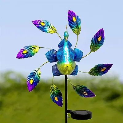 Solar Power Garden Metal Peacock LED Light Up Stake Path Ornament Outdoor Decor • £13.95