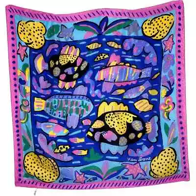 NEW Barrier Reef KEN DONE Fashion FISH Abstract Scarf Japan Mid Century TROPICAL • £38.60
